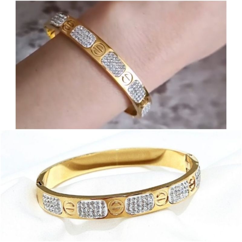 Gelang Titanium Asli gold Premium Quality Gelang tangan Stainless steel anti karat anti alergi T8