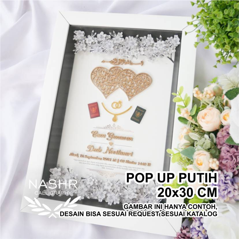 

Pop Up Putih 20x30 cm ( Kaligrafi & Nama TIMBUL ) Hiasan Mahar Nikah Dekorasi Bingkai Frame Maskawin Pernikahan Kado Hadiah