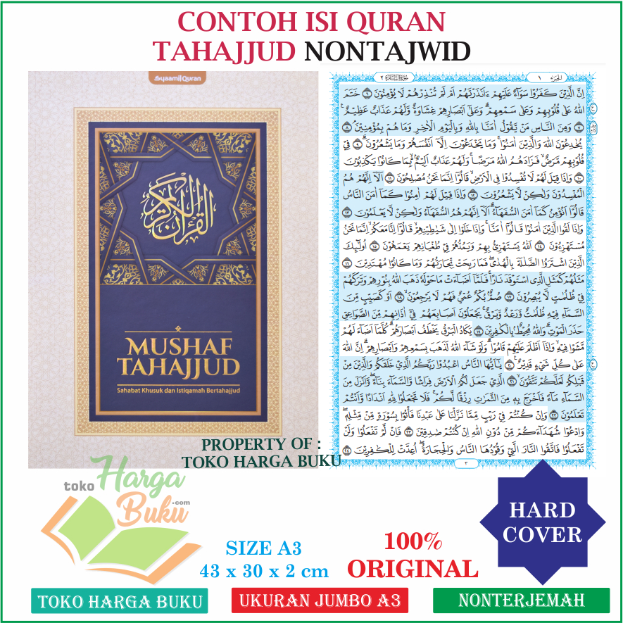 Mushaf Tahajjud PLUS STAND A3 HC Ukuran JUMBO Al Quran Kabir Besar untuk Shalat Malam Tahajud Nonterjemah Penerbit Syamil Quran