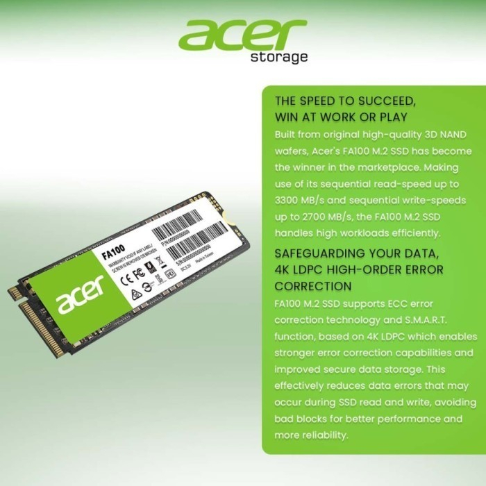 SSD ACER FA100 M2 NVME 2280 1TB GARANSI RESMI 5 TAHUN