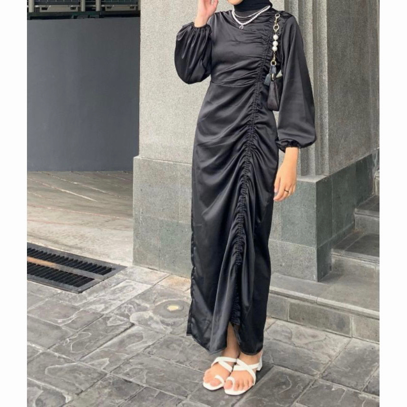 Dress satin full serut cantik || Dress kondangan bridesmaid || Dress serut terbaru