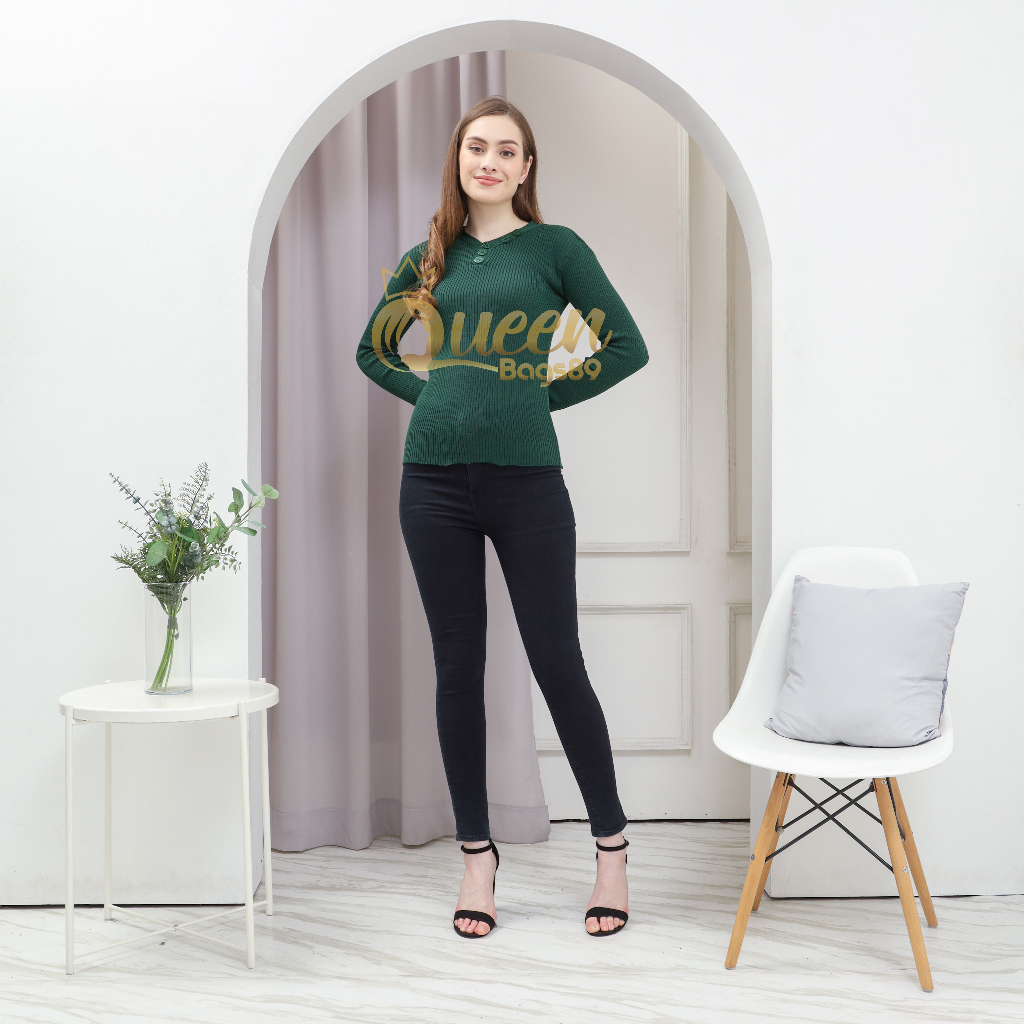 Queenbags89 baju outfit cewek baju atasan wanita baju Rajut Dalish Button
