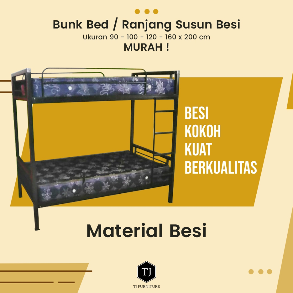 Ranjang Susun Besi / Tempat Tidur Tingkat Besi / Dipan Besi / Bunk Bed 90 x 200 cm