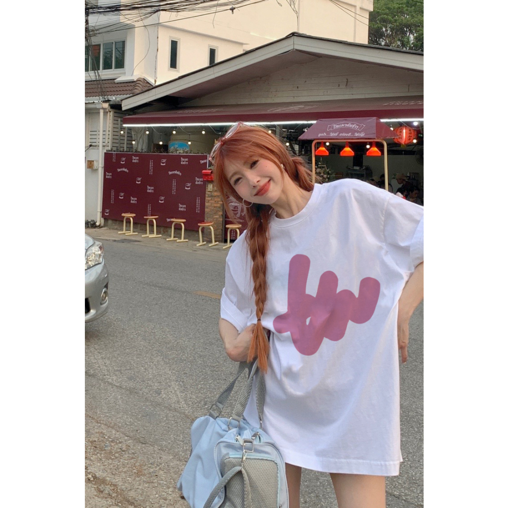 EUNII T-shirt Lengan Pendek Pink Bow Tie Korean Style/Kaos Atasan Wanita/Baju Kaus Oversize Wanita/Kaos Wanita