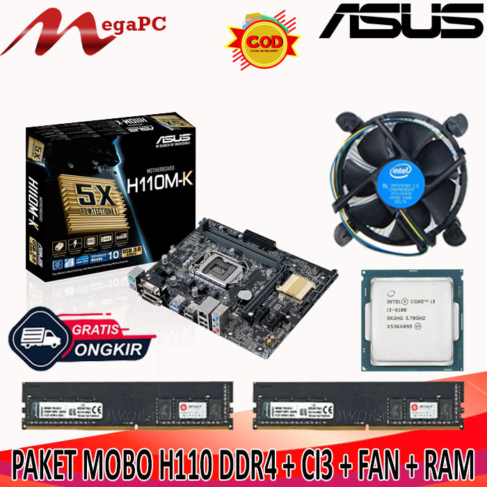 PAKET 1151 MAINBOARD H110 DDR4 + CORE I3 6100 + FAN + RAM