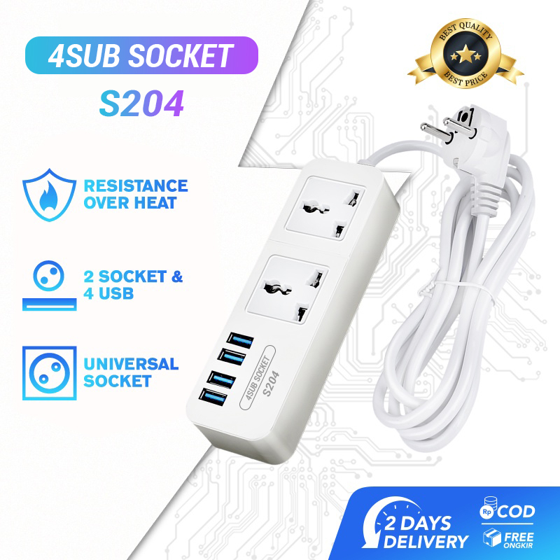 Kontak USB Power Strip Stop Colokan Listrik 2 Power Socket 4 Smart USB Port