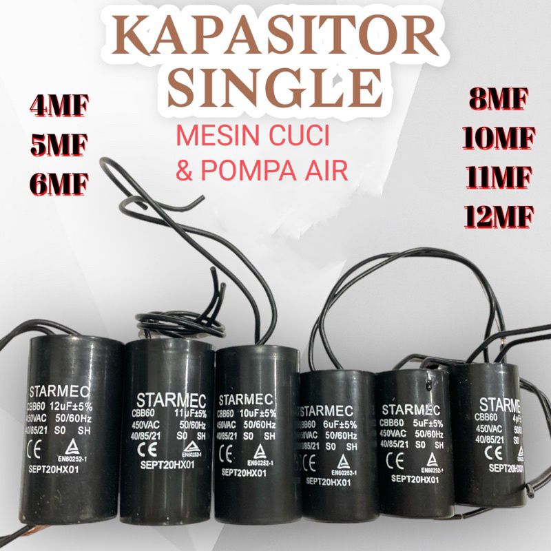 Kapasitor , Capasitor , Mesin Cuci 5+12  4UF 5UF 6UF 8UF 10UF 12 UF Mesin Cuci  POMPA AIR  Singgle