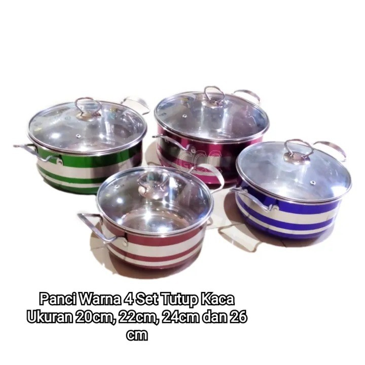 Panci Set Rainbow Korea Pot Stainless / Panci Set Warna - Warni isi 4