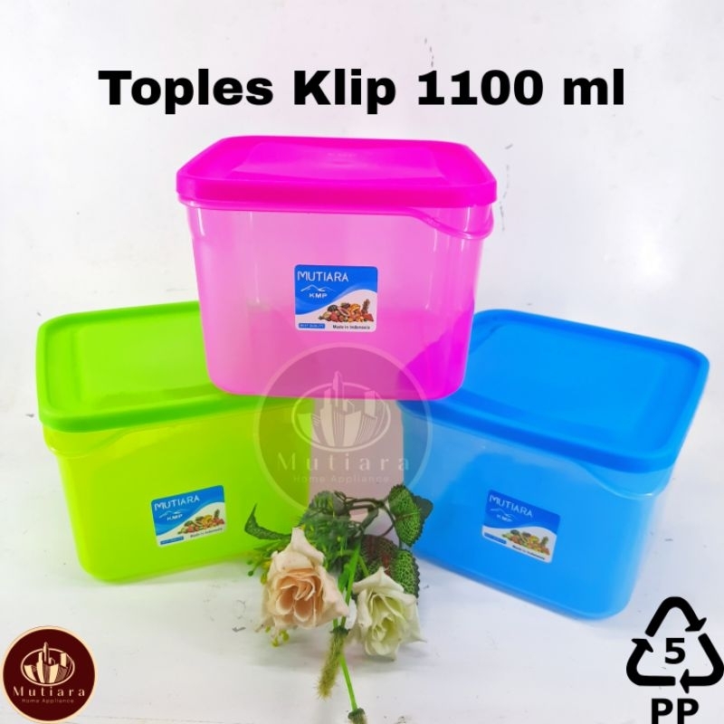 Toples Kotak Warna Klip 1100 ml | Wadah Penyimpanan Bumbu Dapur Bawang Sambal | Food Box | Sealware | Food Grade | Container Zayn Kmp Mutiara
