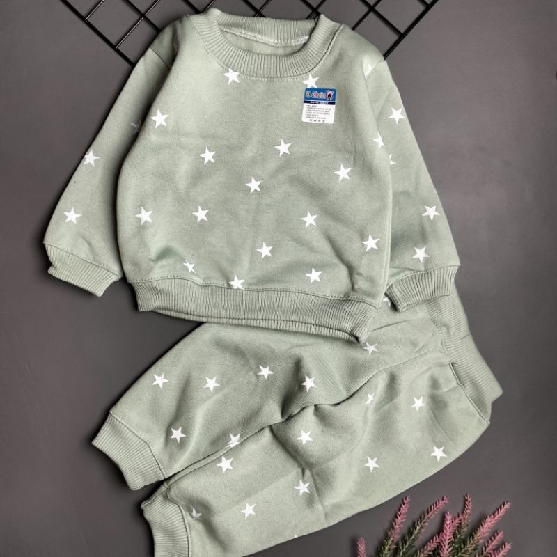 setelan sweater fleece bayi 3-12 bulan motif stars