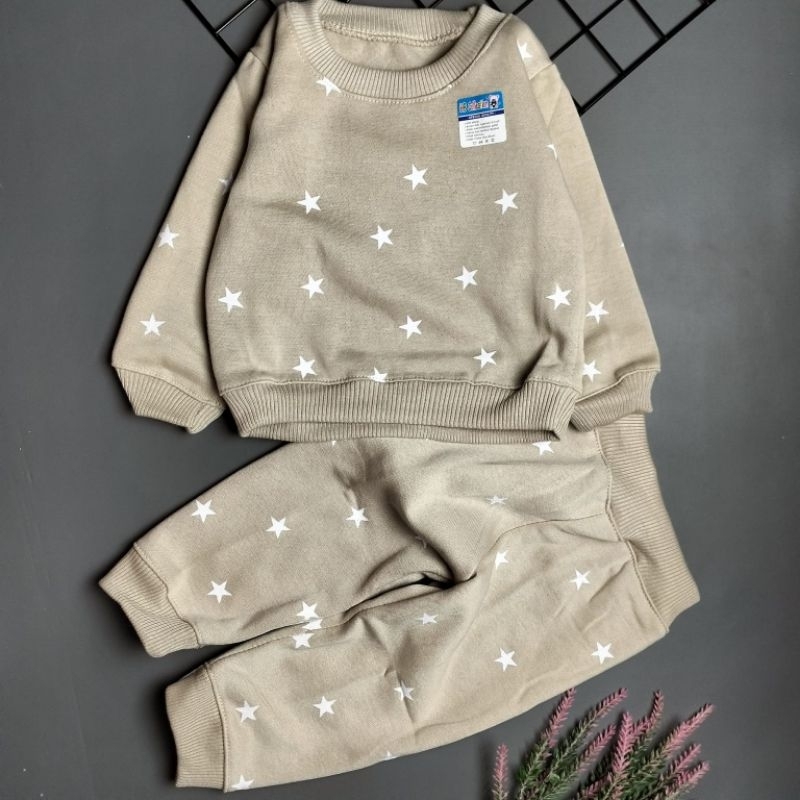 setelan sweater fleece bayi 3-12 bulan motif stars