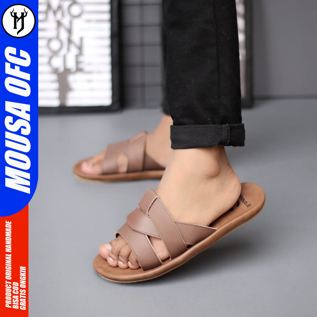 MOUSA TARO - Sandal Slide Kulit Asli Dewasa Slop Pria
