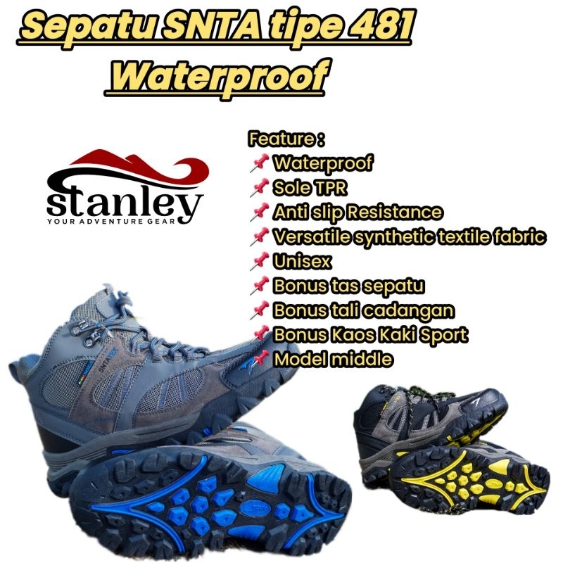 Diskon & Bonus kaos kaki.. Sepatu SNTA 481 Waterproof variant warna Bonus Tali Cadangan Sepqsang , a