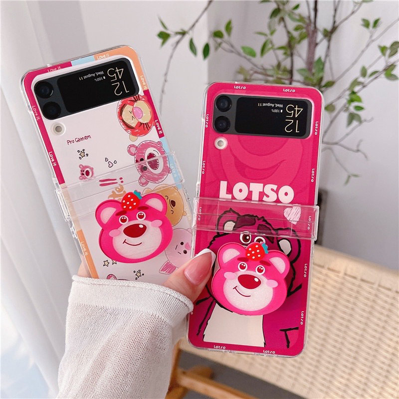 case samsung z flip 4 & 3 lotso pink dengan popsocket import