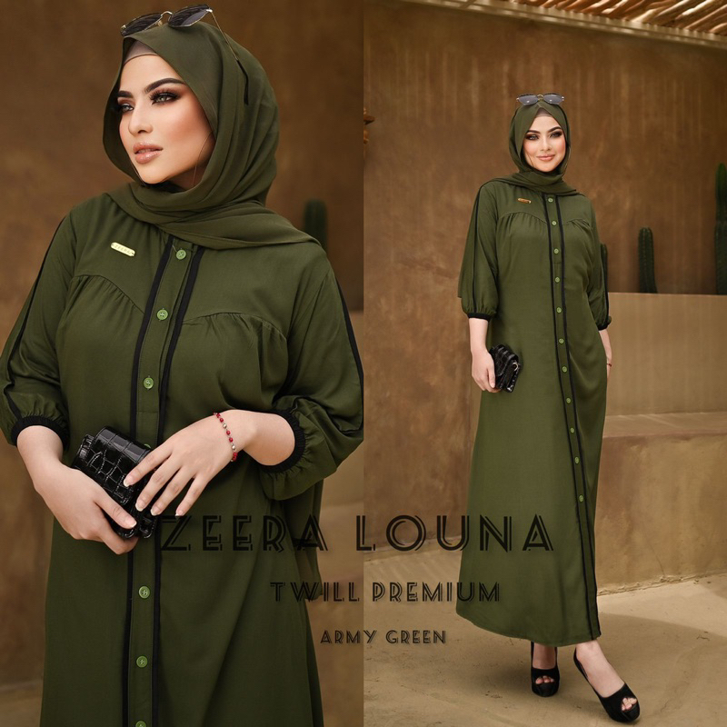 Daster Arab ZEERA LOUNA Midi Dress Busui  Bumil Rayon Twill Premium Ori