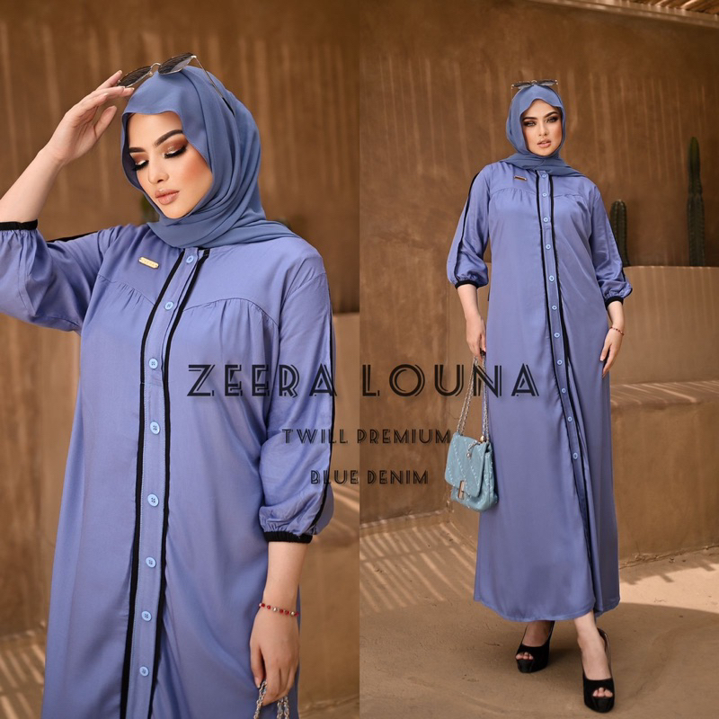 Daster Arab ZEERA LOUNA Midi Dress Busui  Bumil Rayon Twill Premium Ori