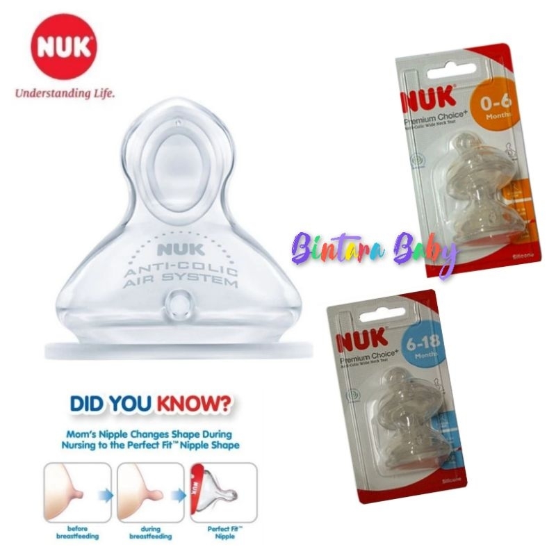 Nipple NUK Premium Choice Dot Botol Susu NUK 6-18m wide neck 0-6m Eceran / Dot Gepeng Wideneck bisa untuk Berbagai botol susu nipple 5cm