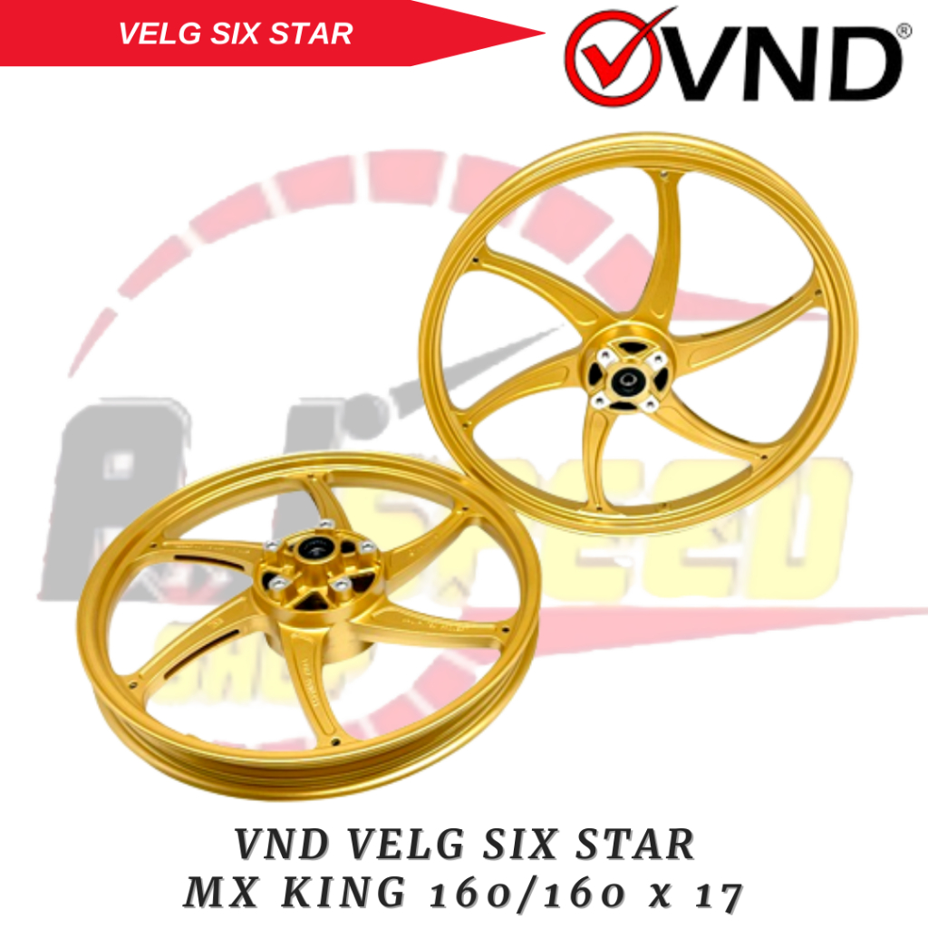 VND Racing Velg Six Star Ring 17 Ukuran 160 160 MX King Warna Black Gold White / VND Velg Six Star /