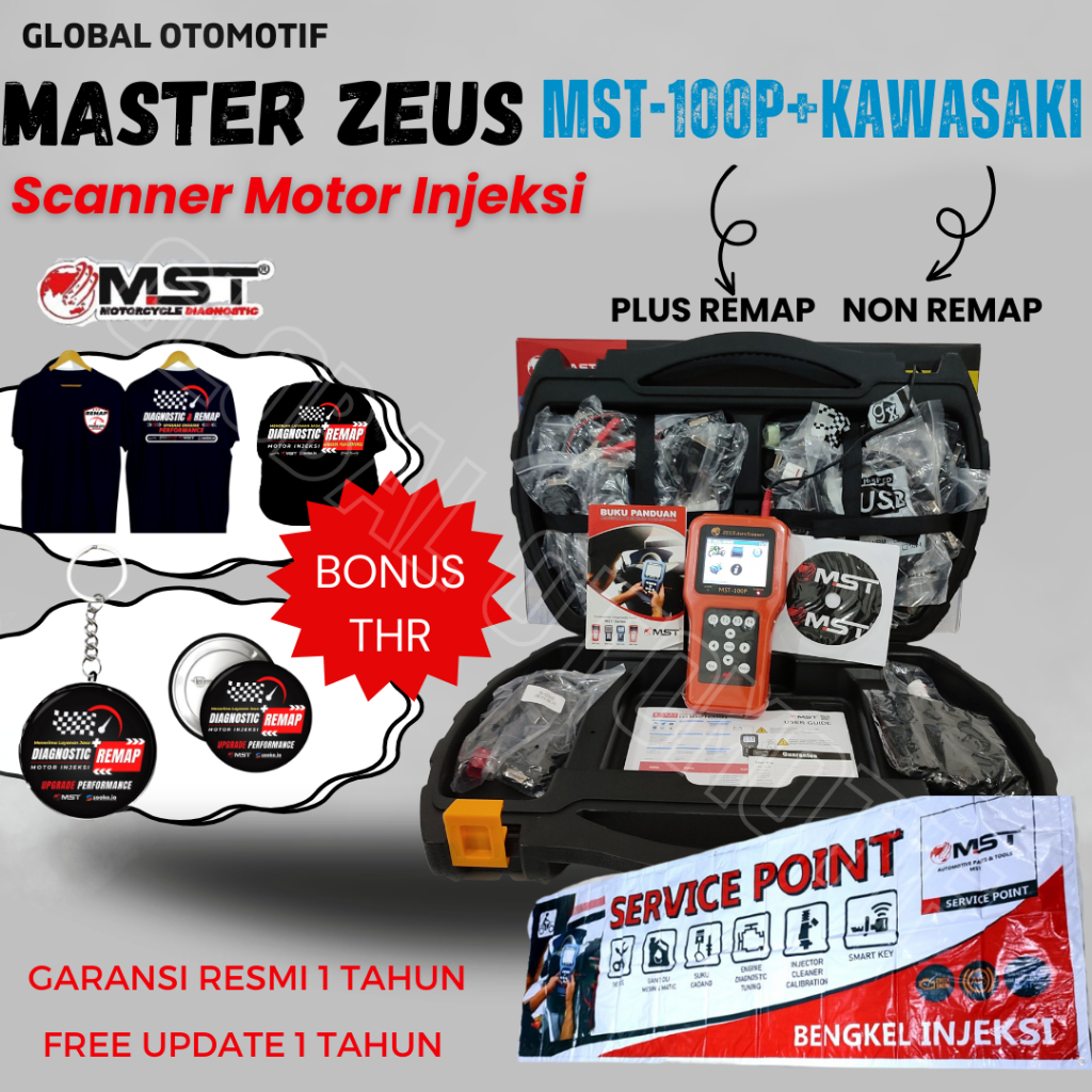Scanner Motor Zeus MST-100P / 200P 12 Brand Motor + KAWASAKI New Model Orange - Diagnostik Tool Alat