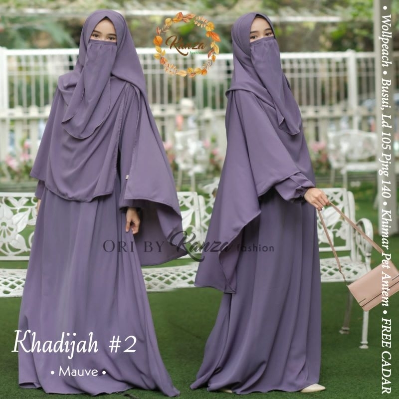 Khadijah Gamis Syari Jilbab Jumbo Polos Free Cadar LD 105 by Kanza