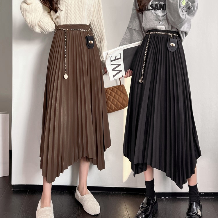 yikoo-Rok panjang mixi skirt tidak teratur wanita korea rok wanita （Sabuk gratis）