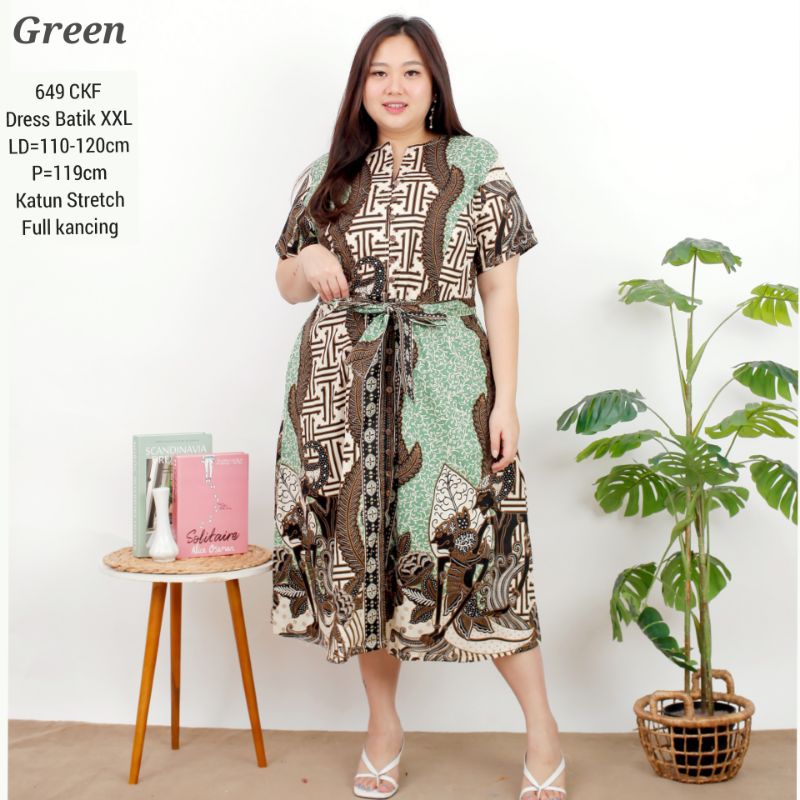 BIGSIZE DRESS UTARI BATIK JUMBO XXL TERUSAN KERJA KANTOR WANITA FASHION 649  MURAH