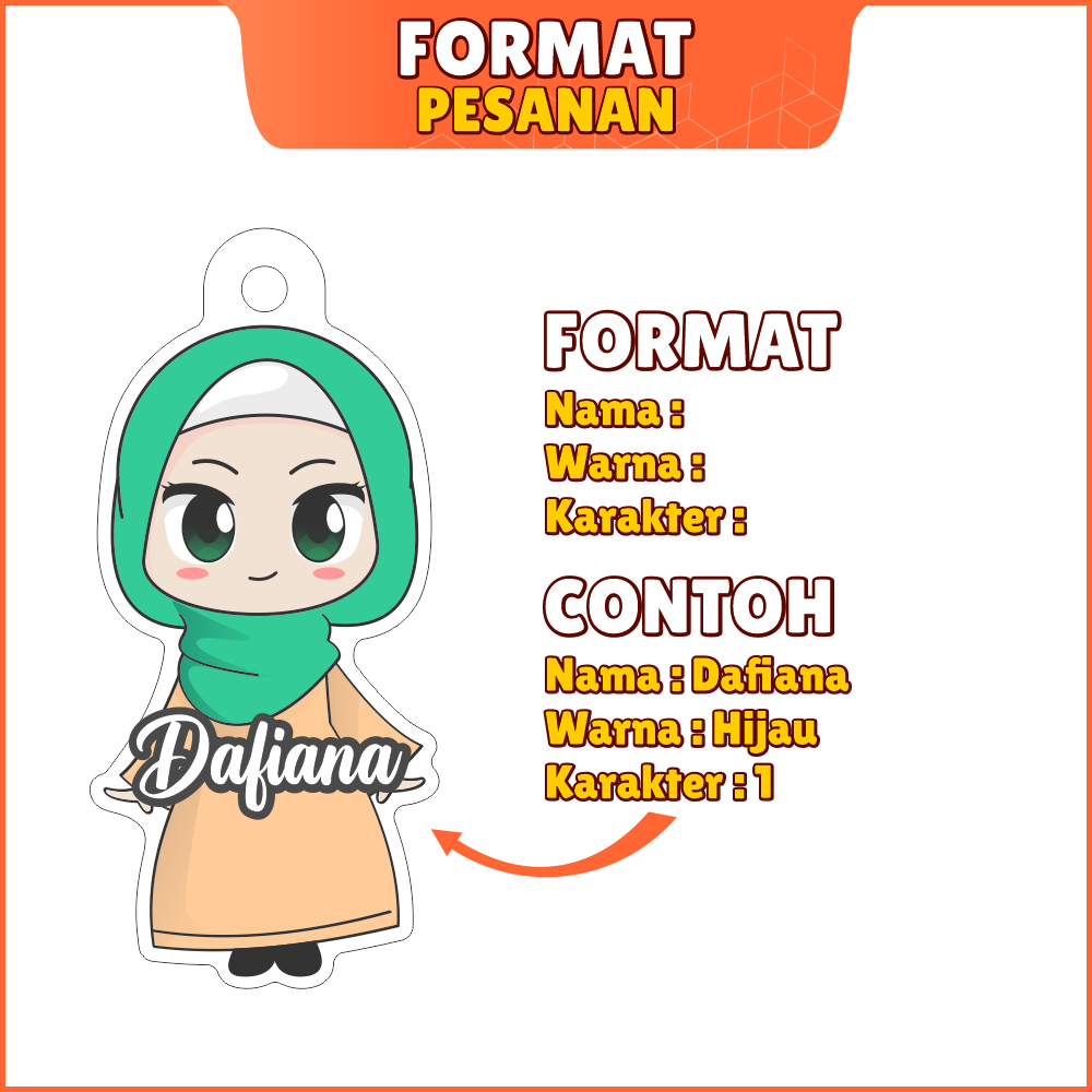 Ganci Hijab Custom Nama Motivasi Lucu Jilbab Gantungan Kunci Kartun Muslim Muslimah