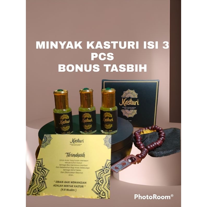 PROMO BELI 1 DAPAT 3 PCS MINYAK KASTURI ORIGINAL 6 ML FREE EMAS &amp; TASBIH PARFUM SHOLAT NON ALKOHOL WANGI TAHAN LAMA MINYAK WANGI GAHARU