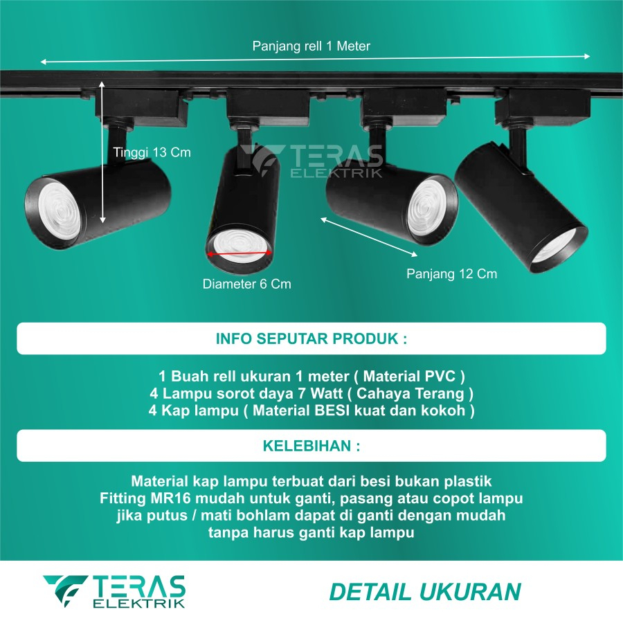 Paket Lampu Sorot 1 set isi 4 + Rel 1M LED Track Light Rel Spotlight