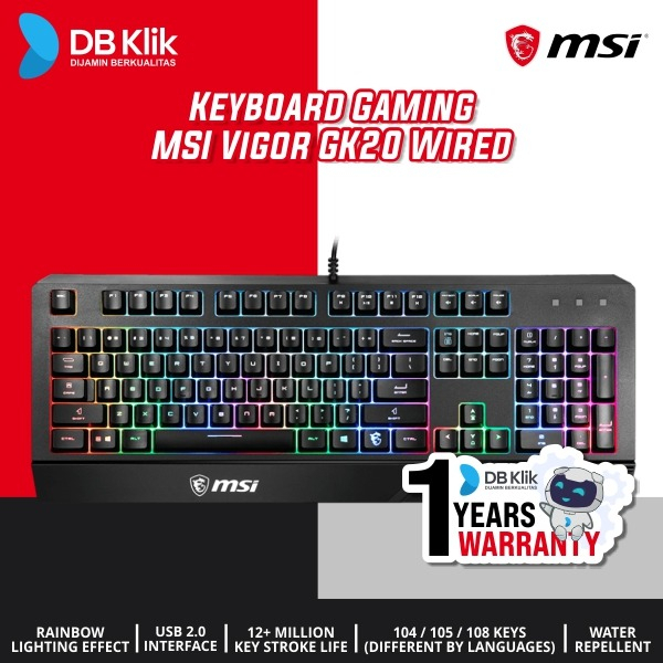 Keyboard Gaming MSI Vigor GK20 Wired Usb Membrane - MSI GK20