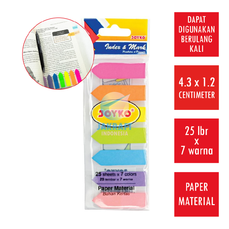 

(175 Pcs) Index & Mark JOYKO IM-33 Memo Tempel Kertas Panah Sticky Notes 7 Warna x 25 Lembar