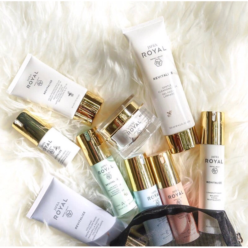 JAFRA REVITALIZE SET SKINCARE ANTI AGING ROYAL JELLY EXPERT GENTLE CLEANSING MILK VOLCANIC MASK SPOT