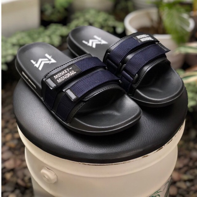 Monkey Monorail - Slide Black-Navy Sandal | Sandal Pria Slip On Sandal Selop Monkey Monorail