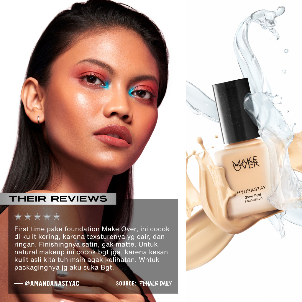 MAKE OVER Hydrastay Glow Fluid Foundation - Glow high coverage ringan poreless hydrating untuk makeup tahan lama non-comedogenic