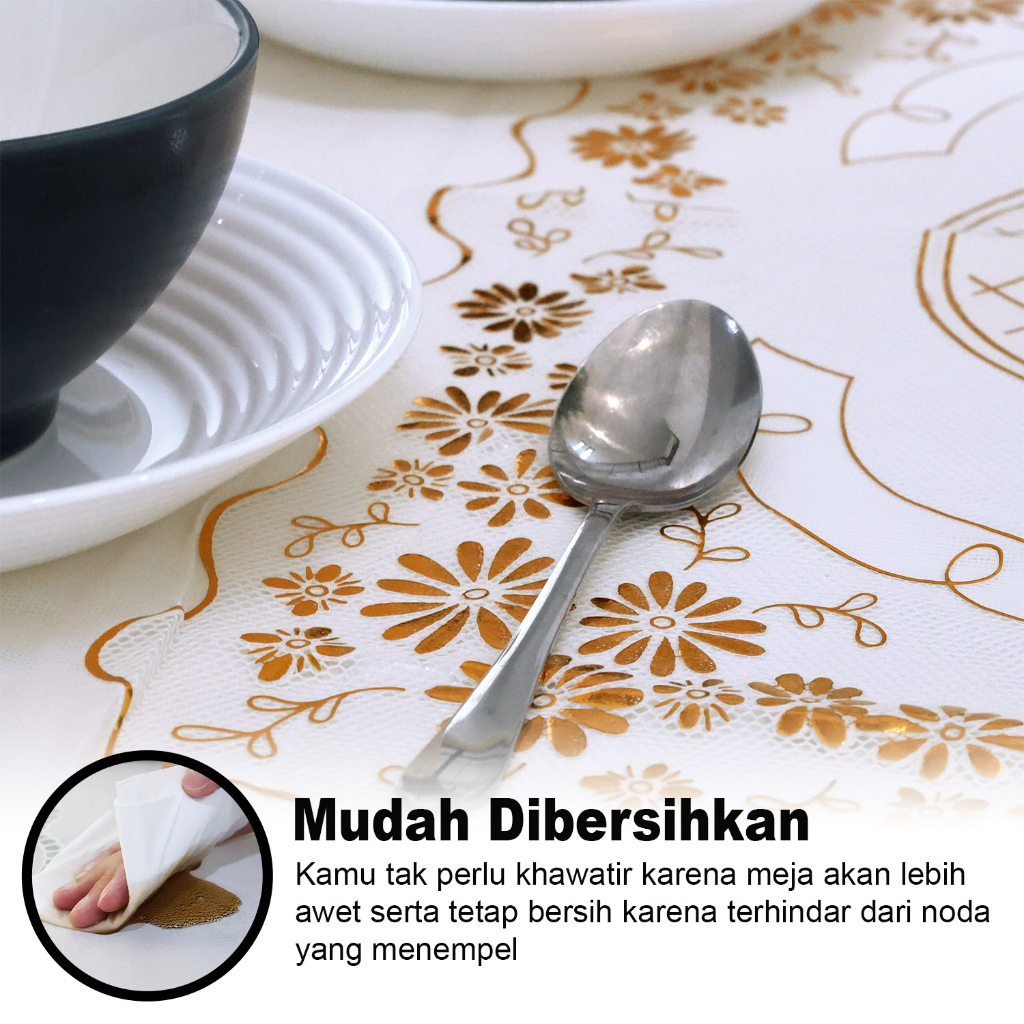 Taplak Meja Makan Persegi 4 Kursi Motif Bunga Ukuran 140x140cm Bahan PVC Tebal Premium Perlengkapan Dekorasi Rumah Tangga Import - D42-A - 88Blanketstore