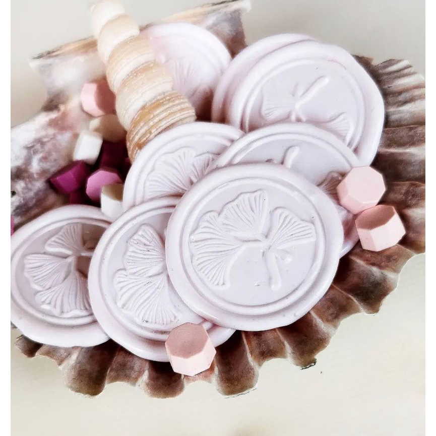 

(ASC) Triple Gingko (Mauve) - 1 Pcs seal wax coin sticker siap pakai ready stock (Include double tape) / souvenir pernikahan / accesories / calligraphy / journaling / undangan / hampers