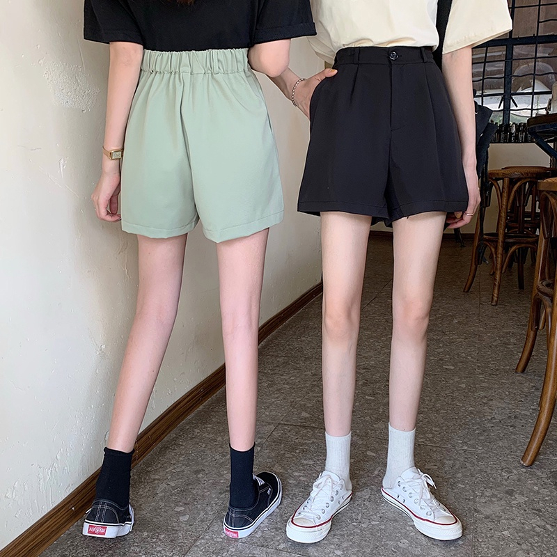 EUNII High Waist Hitam Casual Celana Pendek Kasual  Shorts