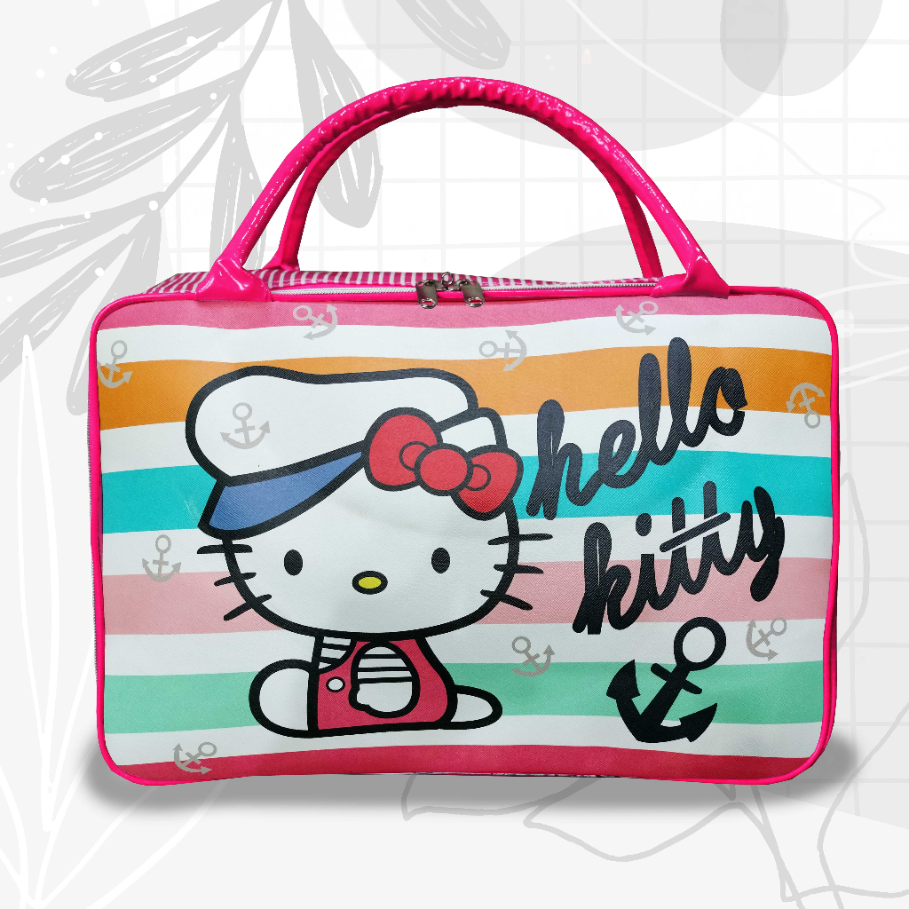 TAS MUDIK Travel Bag / Tas Koper Besar Motif KITTY / Tas Pakaian Anak dan Dewasa Dengan Tali Pengaman Dalam / Bahan BONTEGA Tebal