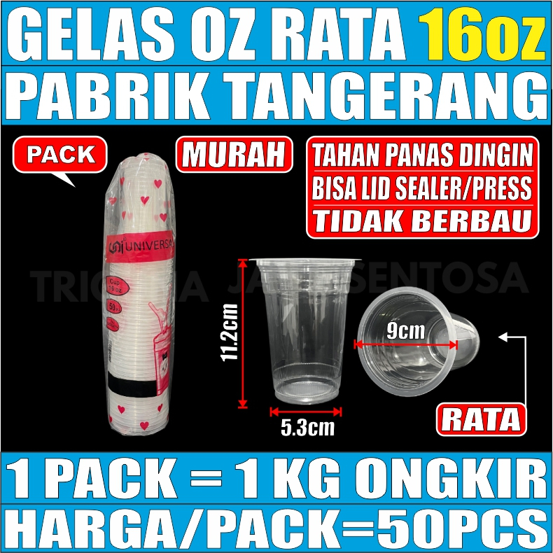 Gelas oz Rata 16oz Bening Cup Plastik Datar Per Pack Murah