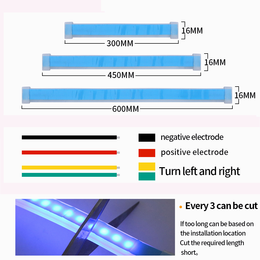 （Satu set =2 pcs dijual） Alis LED slim alis DRL fleksibel waterproof Transformasi warna-warni + kendali jarak jauh 12v 60cm 30cm 2 mode running motor mobil 2 MODE SEN RUNNING DAN SENJA