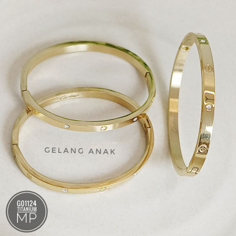 Gelang anak Titanium bangle Mata gold (dm 5 cm) G01124