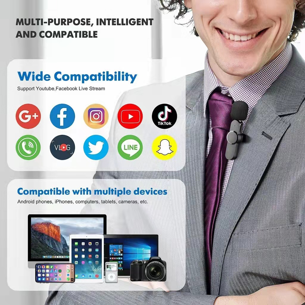 Mic Microphone Wireless Clip On Audio Video pembuatan Rekaman Wireless Microphone HP Klip Untuk IPhone Android