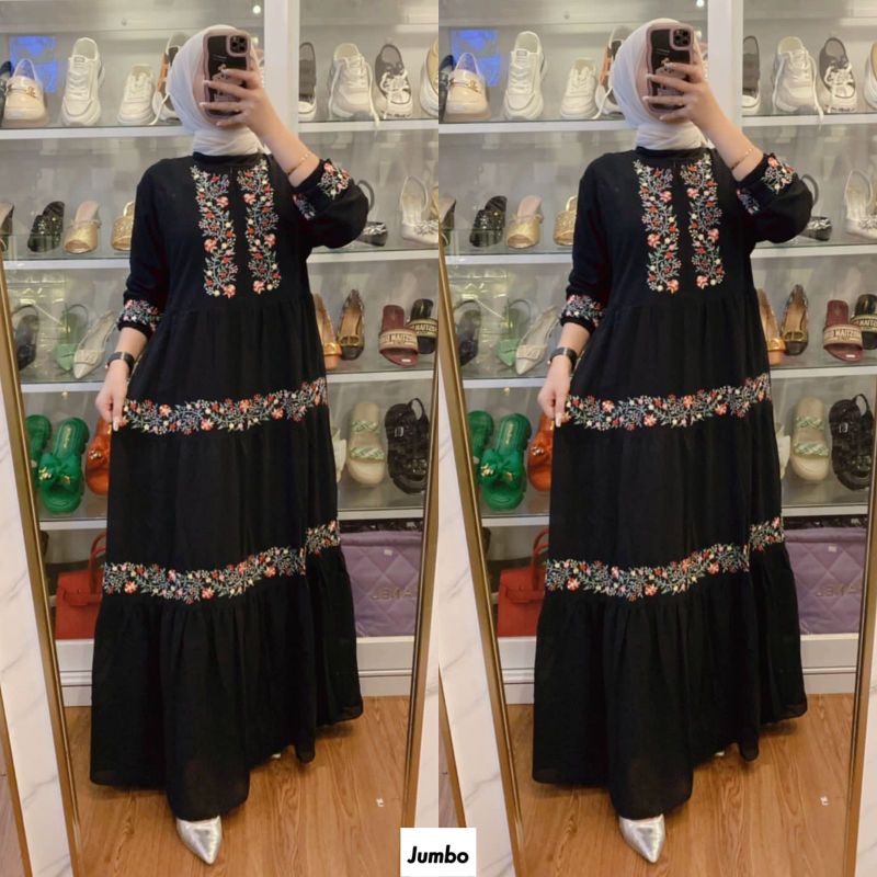 Gamis Ceruti Bordir Hitam Jumbo