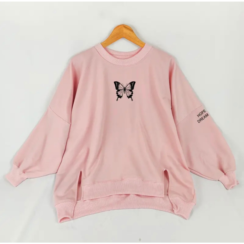 SWEATER XXXL OVERSIZE HOPELESS BUTTERFLY JUMBO NEALAH PINGGIR KOREAN STYLE BAHAN FLEECE