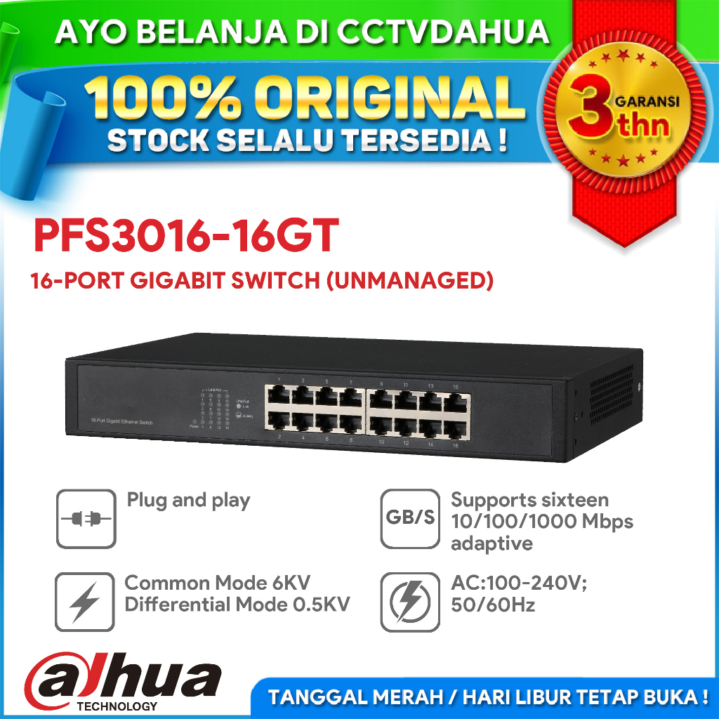 DAHUA PFS3016-16GT 16-PORT UNMANAGED GIGABIT SWITCH SPEED 10/100/1000