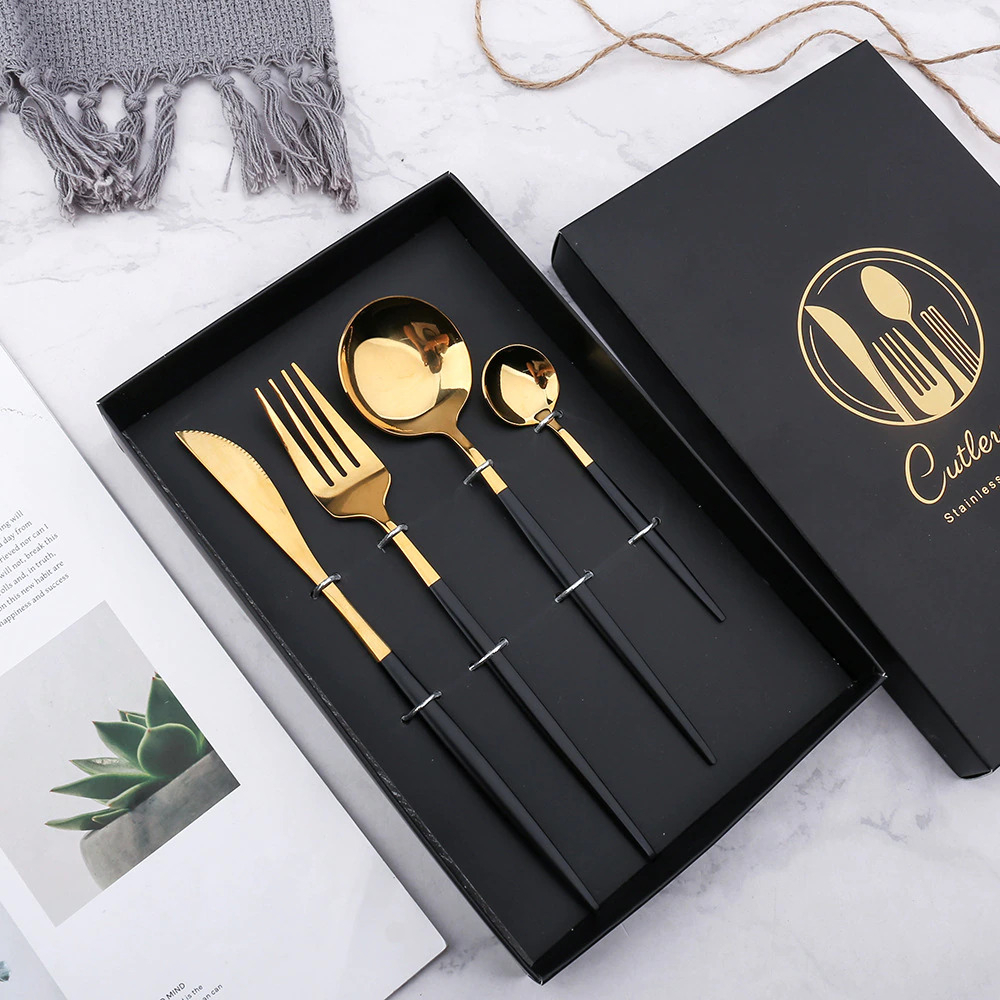 Alat Makan Tebal 304 Stainless Korea Emas Sendok Makan Set Korea Sendok korea Portable Stainless Set