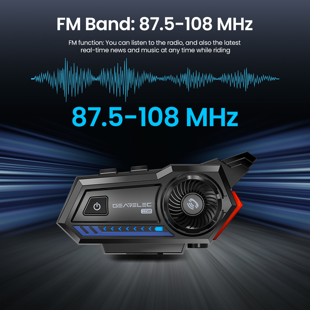 GEARELEC X5 Bluetooth Sepeda Motor Helm Headset Hands Free Call BT 5.1 Earphone Headphone Nirkabel dengan FM Radio Malam Lampu Peringatan 2000mAh
