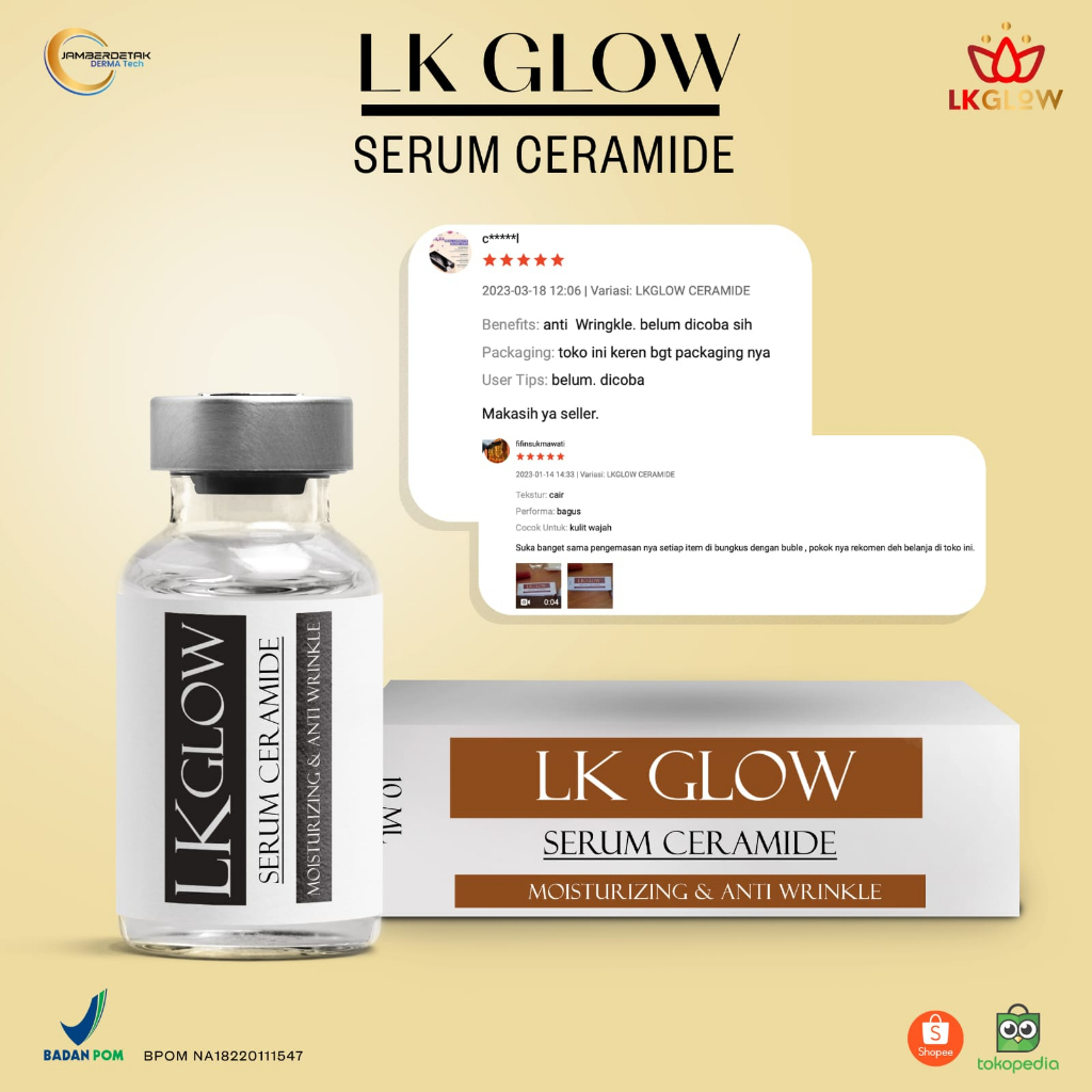 Serum LKGLOW serum Ceramide BPOM melembabkan menyejukkan kulit memperlambat timbulnya tanda penuaan dini dan menstimulasi pertumbuhan sel kulit baru perbaiki skin barrier perisai kulit