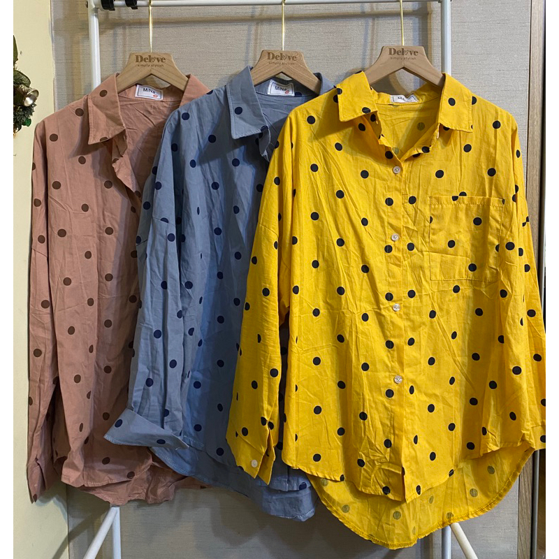 Kemeja polkadot import/kemeja bangkok ld 120/kemeja oversize lucu/kemeja polkadot katun