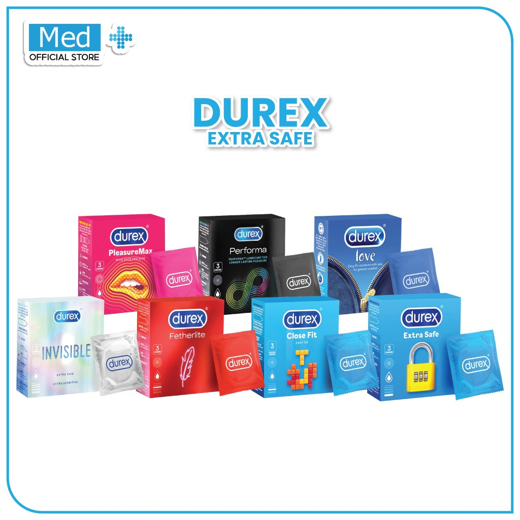 Med+ Kondom Durex 1 Box isi 3 Pcs / Kondom Tebal Pria / Alat Kontrasepsi Pria